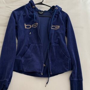 Bebe Velvet Navy Zip-Up Hoodie